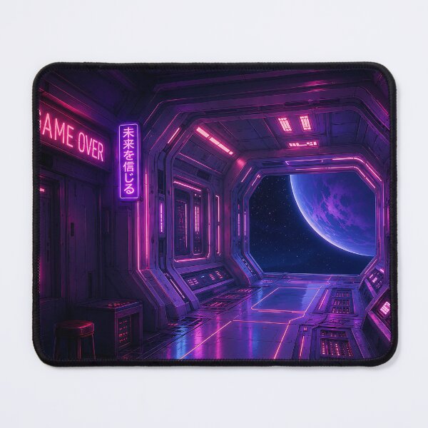 Item preview, Cyberpunk Space Station Neon Corridor Digital Art designed and sold by Aureva Arts Shop.