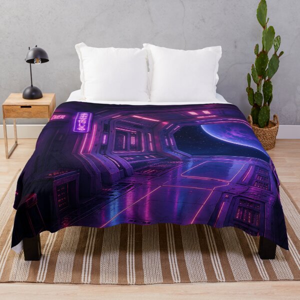 Item preview, Cyberpunk Space Station Neon Corridor Digital Art designed and sold by Aureva Arts Shop.