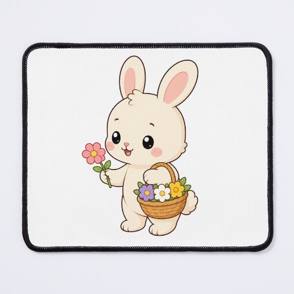 Item preview, Cute Bunny Holding Flowers Kawaii Cartoon Spring Garden Design designed and sold by Seculinator.