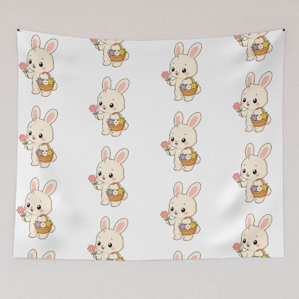 Item preview, Cute Bunny Holding Flowers Kawaii Cartoon Spring Garden Design designed and sold by Seculinator.