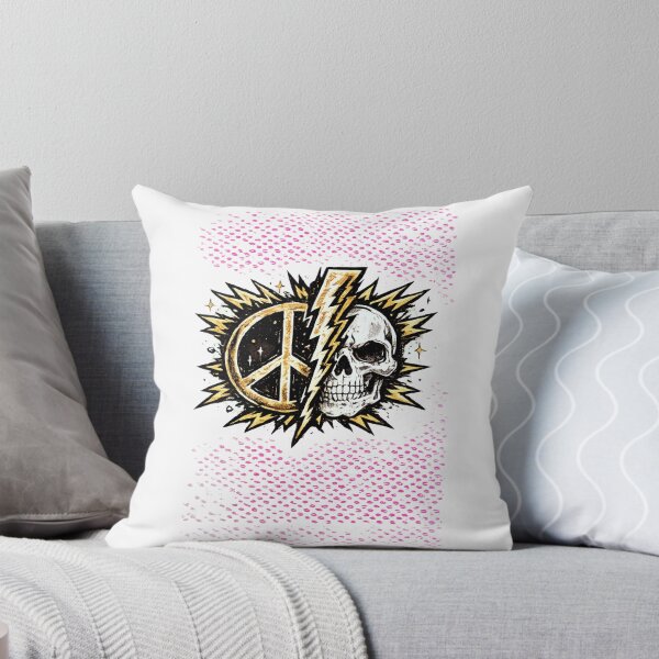 Item preview, Lightning Bolt Splitting into Peace Sign and Skull Vintage Biker Patch Style Gold Black Illustration designed and sold by OnPointOutfits.