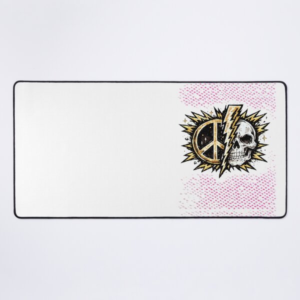 Item preview, Lightning Bolt Splitting into Peace Sign and Skull Vintage Biker Patch Style Gold Black Illustration designed and sold by OnPointOutfits.