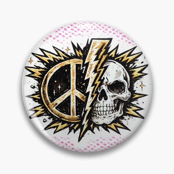 Item preview, Lightning Bolt Splitting into Peace Sign and Skull Vintage Biker Patch Style Gold Black Illustration designed and sold by OnPointOutfits.