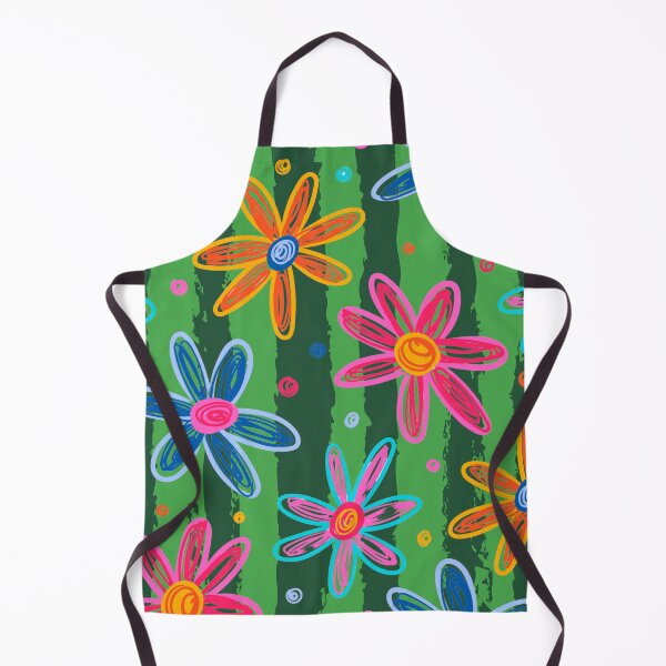 Item preview, Vibrant hand-drawn floral print of colorful daisies on a watermelon striped background designed and sold by VibranPalette.