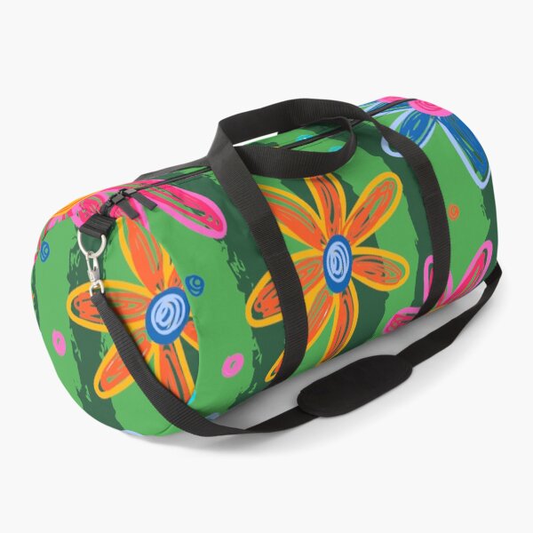 Item preview, Vibrant hand-drawn floral print of colorful daisies on a watermelon striped background designed and sold by VibranPalette.