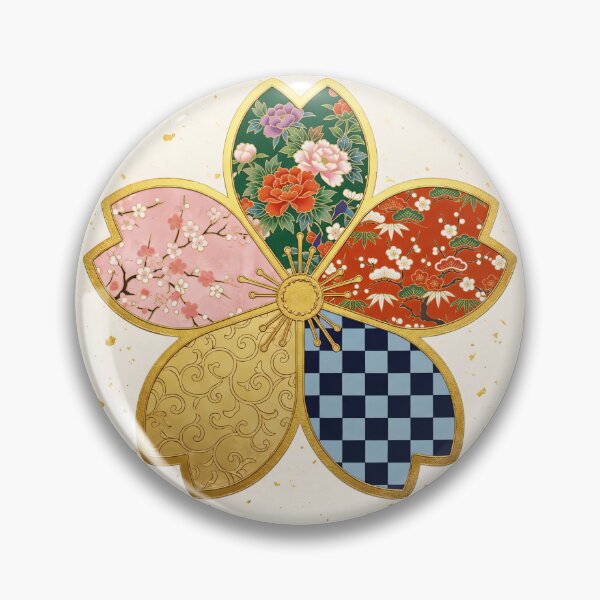 Item preview, Kizuna — Japanese Cherry Blossom Crest Art Print | Peony & Checkerboard Kamon Pattern designed and sold by KimonoKotoba.