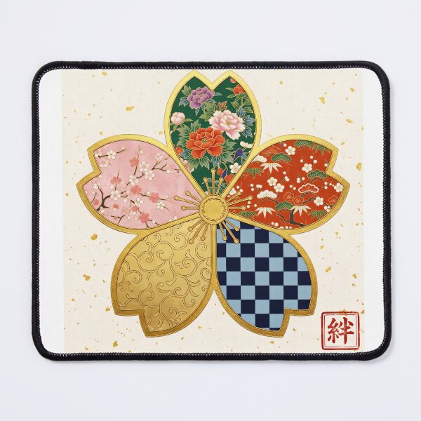 Item preview, Kizuna — Japanese Cherry Blossom Crest Art Print | Peony & Checkerboard Kamon Pattern designed and sold by KimonoKotoba.