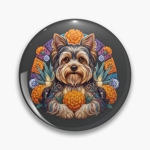 Item preview, Día de los Muertos Yorkie Dog Folk Art designed and sold by MythicCotton.