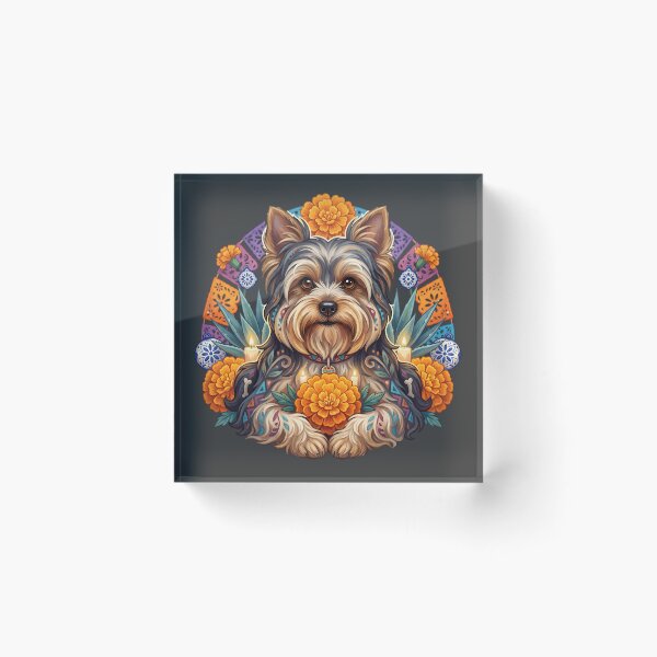 Item preview, Día de los Muertos Yorkie Dog Folk Art designed and sold by MythicCotton.