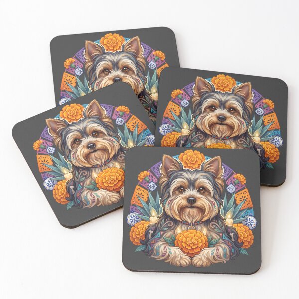 Item preview, Día de los Muertos Yorkie Dog Folk Art designed and sold by MythicCotton.