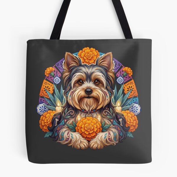Item preview, Día de los Muertos Yorkie Dog Folk Art designed and sold by MythicCotton.