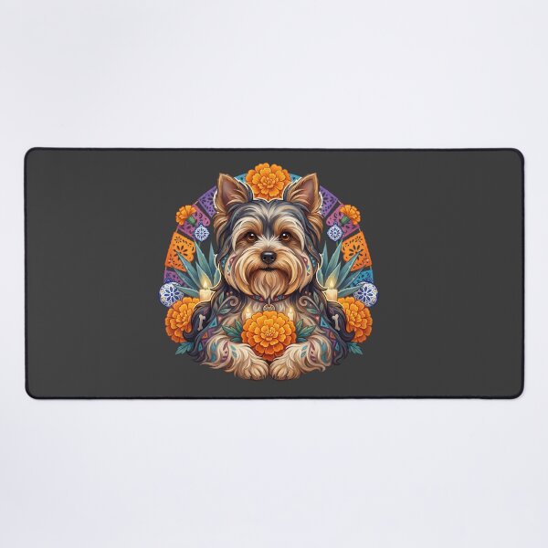 Item preview, Día de los Muertos Yorkie Dog Folk Art designed and sold by MythicCotton.
