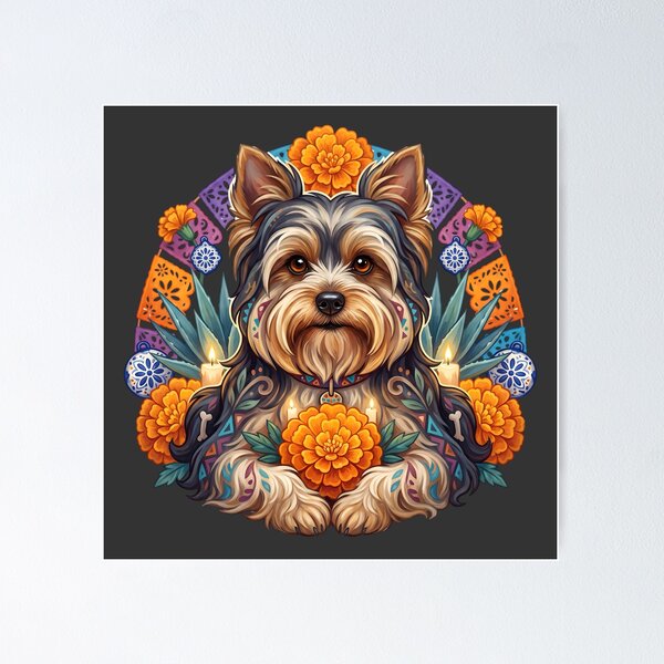 Item preview, Día de los Muertos Yorkie Dog Folk Art designed and sold by MythicCotton.