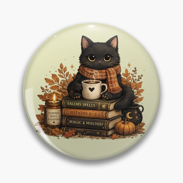Item preview, Cozy Black Cat with Coffee | Autumn Cottagecore Witch Illustration designed and sold by Moonroot Studio.