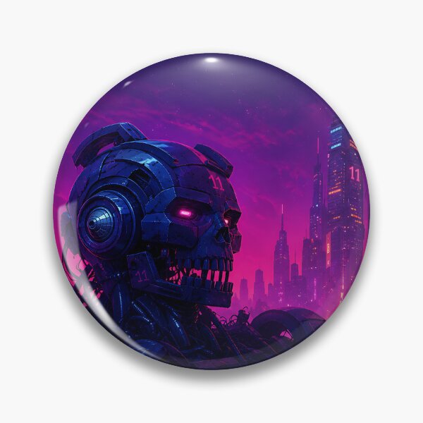 Item preview, Dark Futurism Robot Skull Neon City Digital Art designed and sold by Aureva Arts Shop.
