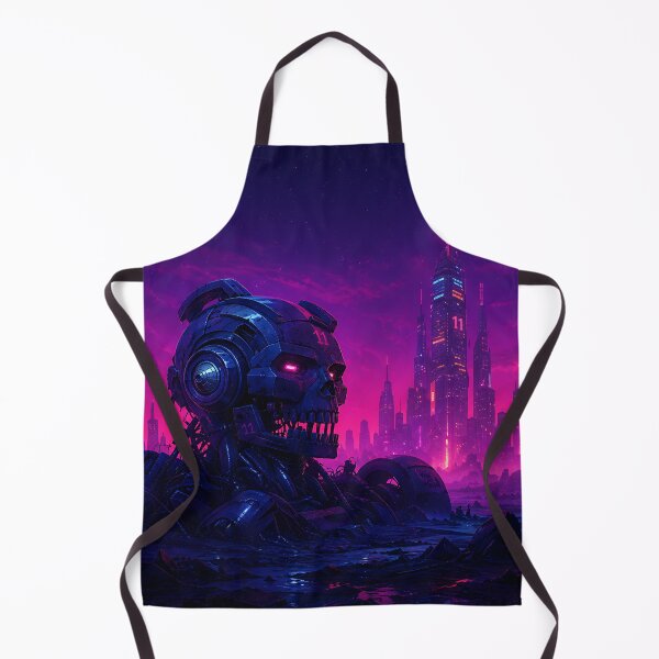 Item preview, Dark Futurism Robot Skull Neon City Digital Art designed and sold by Aureva Arts Shop.