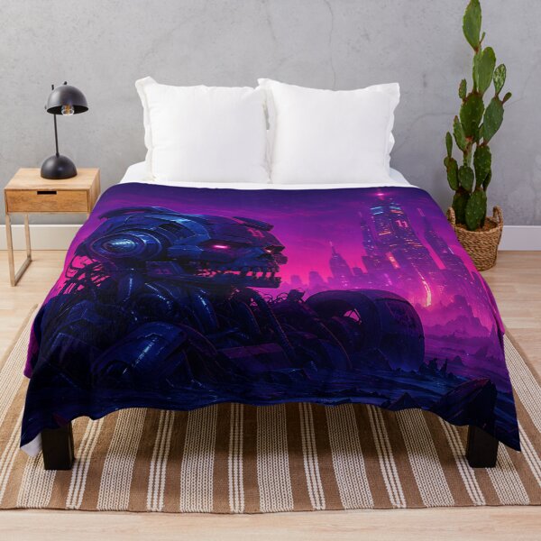 Item preview, Dark Futurism Robot Skull Neon City Digital Art designed and sold by Aureva Arts Shop.