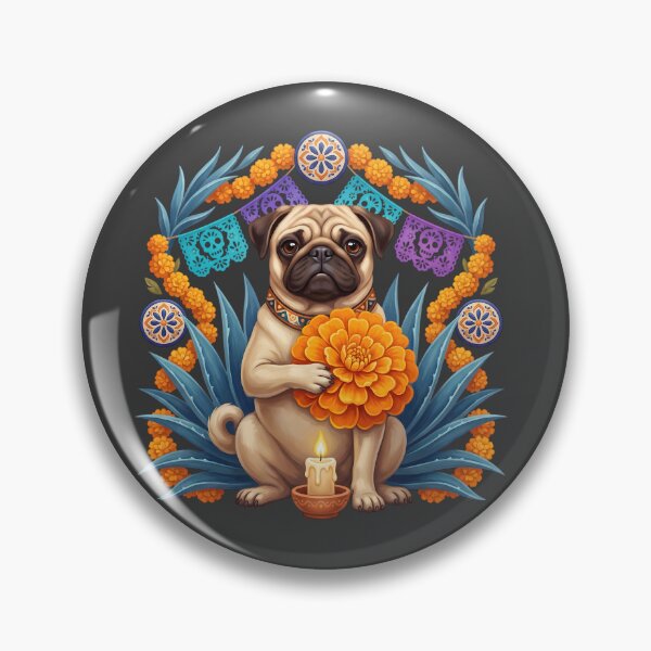 Item preview, Día de los Muertos Marigold Pug Dog designed and sold by MythicCotton.
