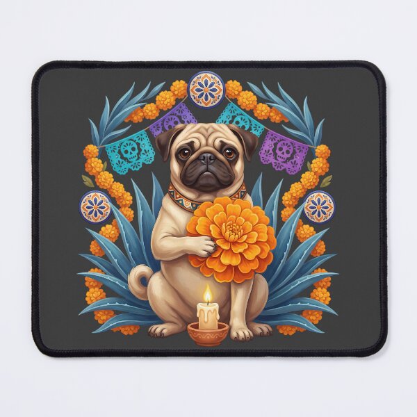 Item preview, Día de los Muertos Marigold Pug Dog designed and sold by MythicCotton.