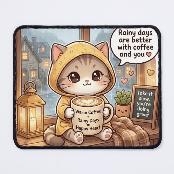 Item preview, Cozy Coffee Cat Rainy Day Sticker designed and sold by Designertanya.