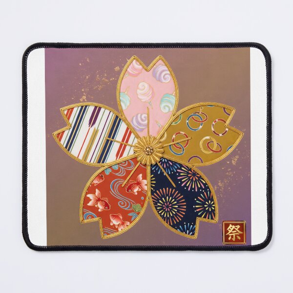 Item preview, Matsuri — Japanese Cherry Blossom Crest Art Print | Cotton Candy & Goldfish Festival Pattern designed and sold by KimonoKotoba.