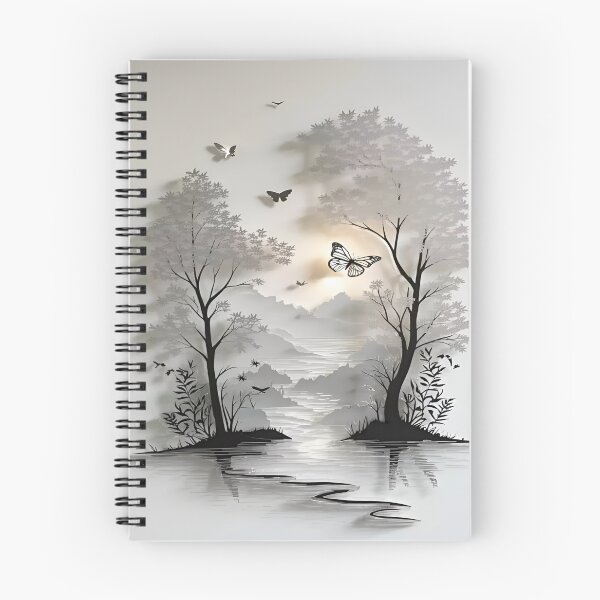 Item preview, Ethereal Serenity: A Monochrome Landscape of Trees and Butterflies Illuminated by a Gentle Glow designed and sold by Matt_Smith.