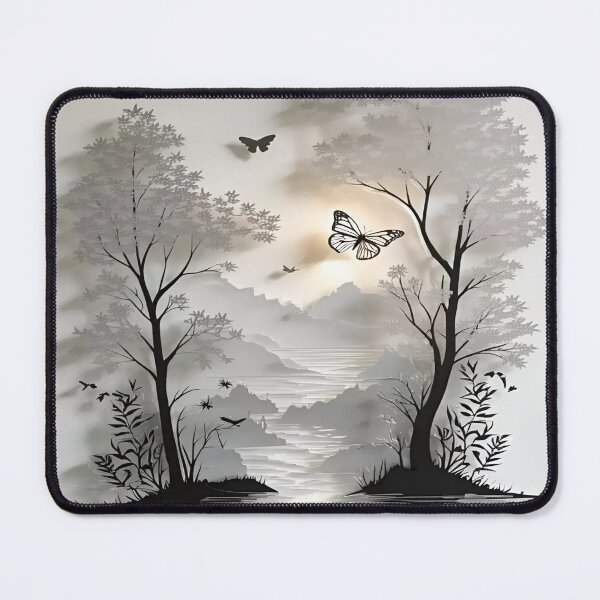 Item preview, Ethereal Serenity: A Monochrome Landscape of Trees and Butterflies Illuminated by a Gentle Glow designed and sold by Matt_Smith.