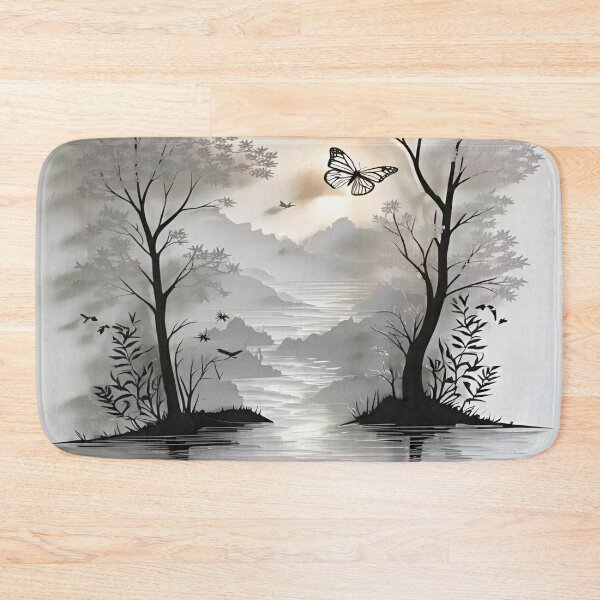 Item preview, Ethereal Serenity: A Monochrome Landscape of Trees and Butterflies Illuminated by a Gentle Glow designed and sold by Matt_Smith.