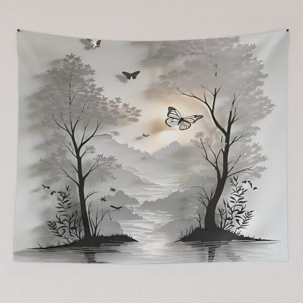 Item preview, Ethereal Serenity: A Monochrome Landscape of Trees and Butterflies Illuminated by a Gentle Glow designed and sold by Matt_Smith.
