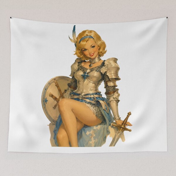 Item preview, Vintage Fantasy Knight Pin-Up | Original Medieval Warrior Girl Art designed and sold by Cosplayvintage.