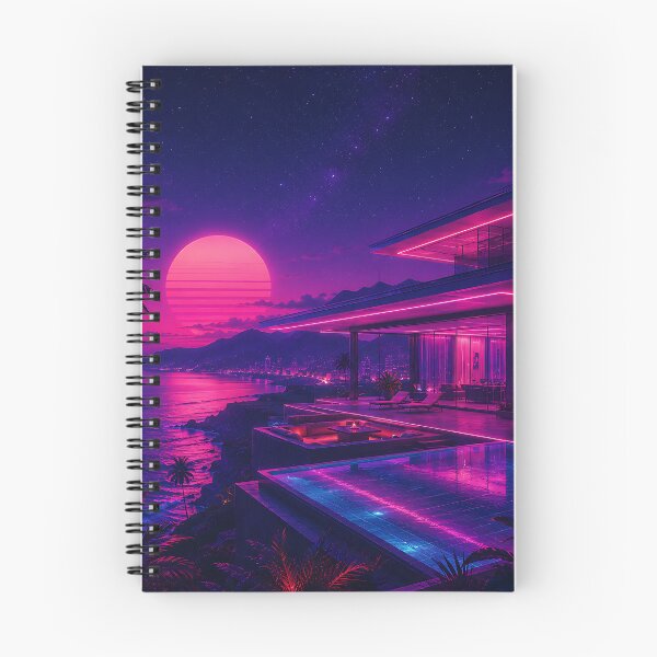 Item preview, Synthwave 1987 Neon Sunset Luxury Villa Night designed and sold by Aureva Arts Shop.