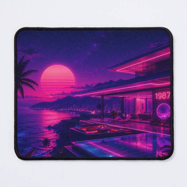 Item preview, Synthwave 1987 Neon Sunset Luxury Villa Night designed and sold by Aureva Arts Shop.