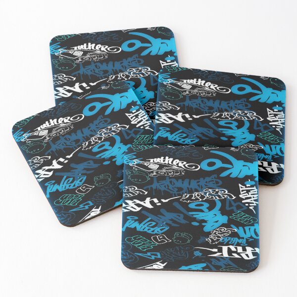 Item preview, Urban Neon Energy - Blue & Cyan Graffiti on a Black Background ✨ designed and sold by RAYBIL.