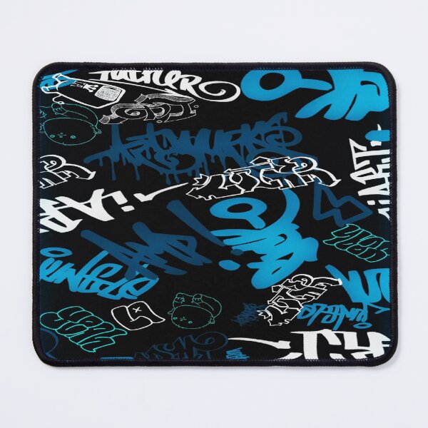 Item preview, Urban Neon Energy - Blue & Cyan Graffiti on a Black Background ✨ designed and sold by RAYBIL.