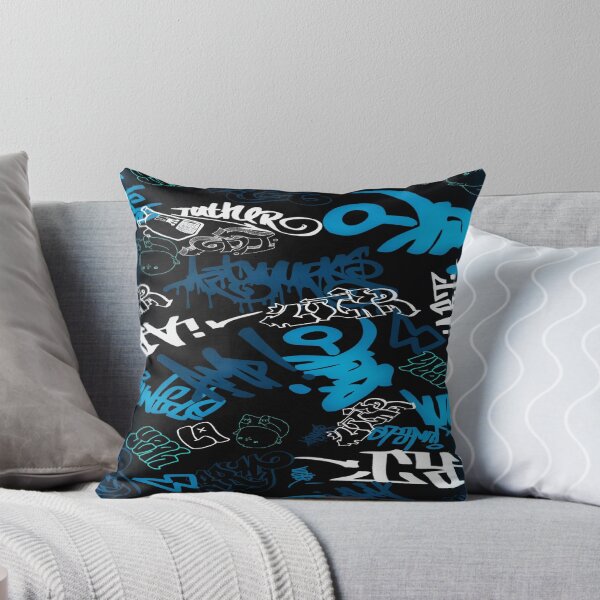 Item preview, Urban Neon Energy - Blue & Cyan Graffiti on a Black Background ✨ designed and sold by RAYBIL.
