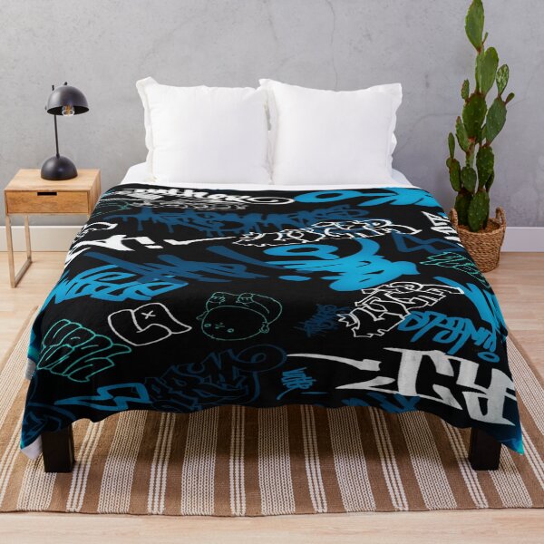 Item preview, Urban Neon Energy - Blue & Cyan Graffiti on a Black Background ✨ designed and sold by RAYBIL.