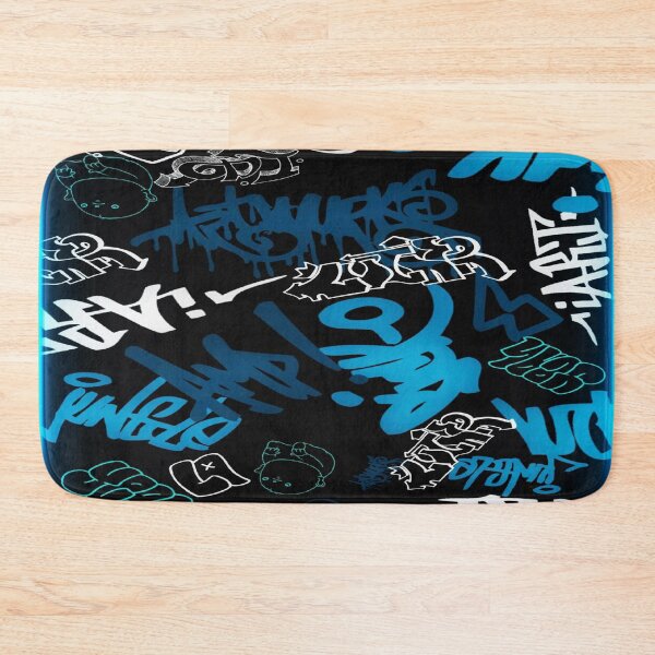 Item preview, Urban Neon Energy - Blue & Cyan Graffiti on a Black Background ✨ designed and sold by RAYBIL.