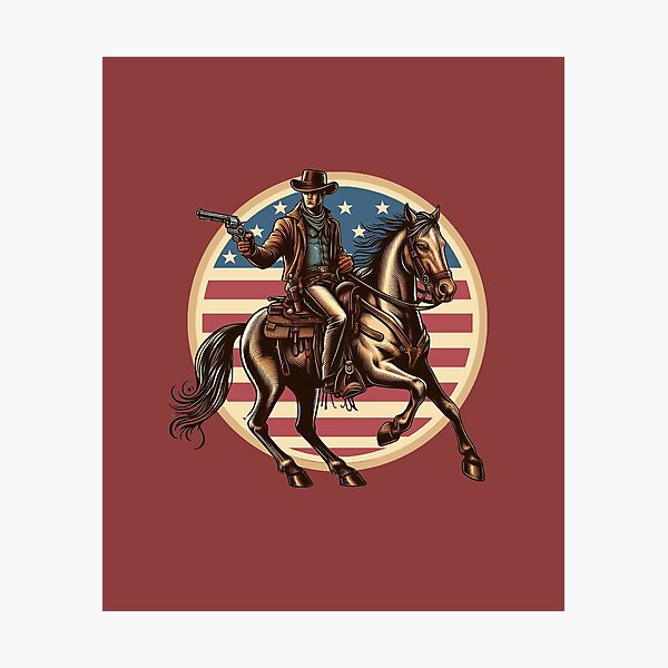 Item preview, VINTAGE COWBOY, HORSE, AMERICAN FLAG, GUNSLINGER, OLD WEST THEME designed and sold by classic car craze.