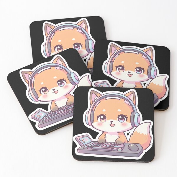 Item preview, Cute Gamer Fox with Headphones Mechanical Keyboard Kawaii designed and sold by KCasual.