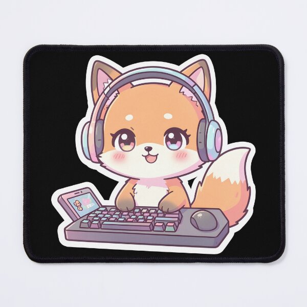 Item preview, Cute Gamer Fox with Headphones Mechanical Keyboard Kawaii designed and sold by KCasual.