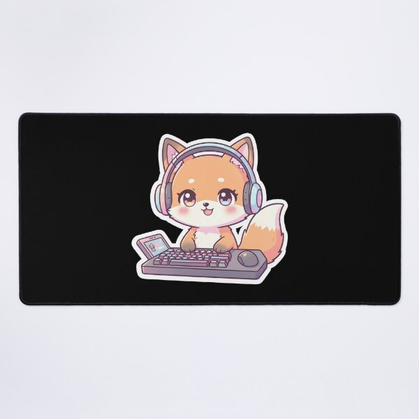 Item preview, Cute Gamer Fox with Headphones Mechanical Keyboard Kawaii designed and sold by KCasual.