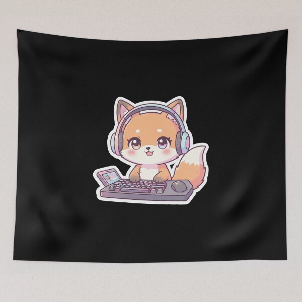 Item preview, Cute Gamer Fox with Headphones Mechanical Keyboard Kawaii designed and sold by KCasual.