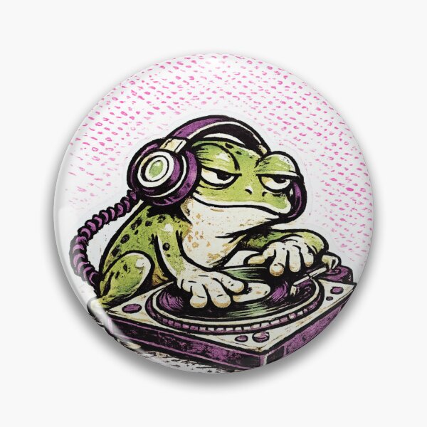 Item preview, Cool DJ Frog with Headphones on Turntable Retro 90s Skate Art Acid Green Purple Illustration designed and sold by OnPointOutfits.