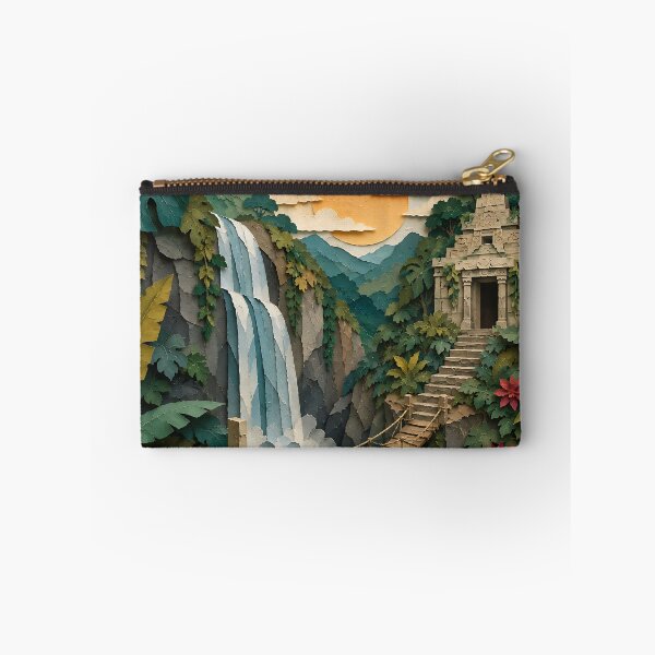 Item preview, Jungle Temple Waterfall Paper Cut Art — Tropical Adventure Landscape designed and sold by Aureva Arts Shop.