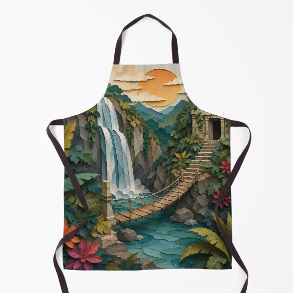 Item preview, Jungle Temple Waterfall Paper Cut Art — Tropical Adventure Landscape designed and sold by Aureva Arts Shop.