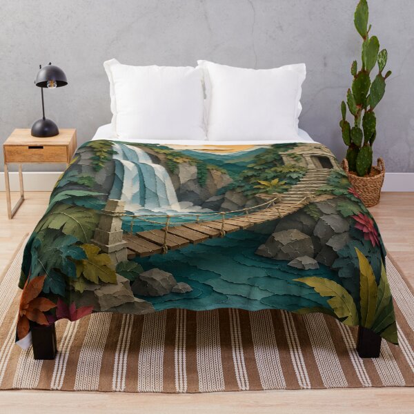 Item preview, Jungle Temple Waterfall Paper Cut Art — Tropical Adventure Landscape designed and sold by Aureva Arts Shop.