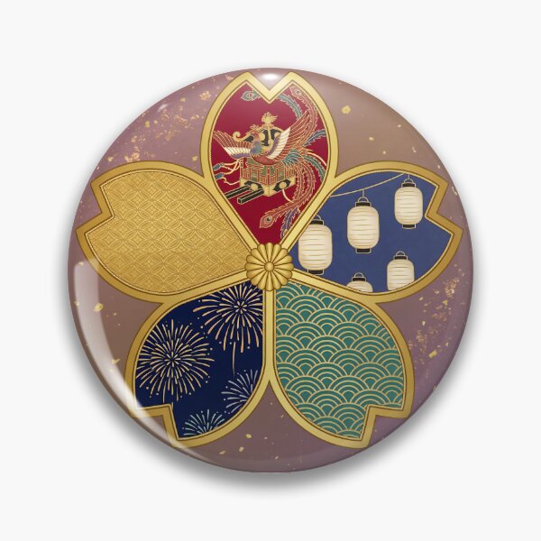 Item preview, Matsuri — Japanese Cherry Blossom Crest Art Print | Mikoshi Phoenix & Lantern Festival Pattern designed and sold by KimonoKotoba.
