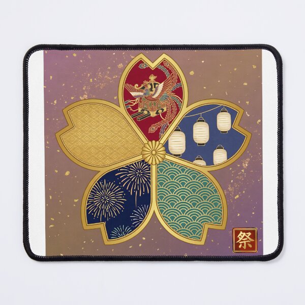 Item preview, Matsuri — Japanese Cherry Blossom Crest Art Print | Mikoshi Phoenix & Lantern Festival Pattern designed and sold by KimonoKotoba.