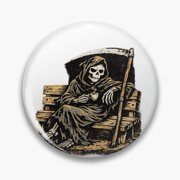 Item preview, Grim Reaper on Park Bench with Coffee Noir Comic Style Risograph Zine Art Dark Humor Illustration designed and sold by OnPointOutfits.