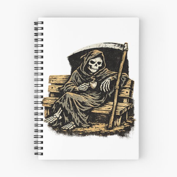 Item preview, Grim Reaper on Park Bench with Coffee Noir Comic Style Risograph Zine Art Dark Humor Illustration designed and sold by OnPointOutfits.